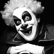scary clown in black and white
