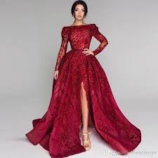 Plus Size Arabic Luxury Red Pageant Evening Dresses Formal Long Sleeves Appliques Beaded Front Split Long Party Gowns Prom Vestidos Bc0652 Xoxo Prom