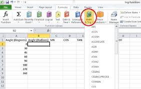 use trig functions in excel