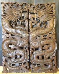 Pair Dragon Wood Carving Wall Art