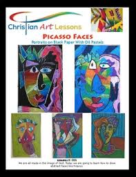Picasso faces cut and paste instant art project for the art room, the classroom, homeschooling or remote learning.10 page pdf in full colour of picasso style portraits and face parts to cut and combine. Art Lesson Picasso Faces Portraits On Black Paper With Oil Pastels