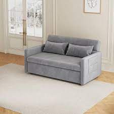 J E Home 84 In W Black Microfiber Plush Twin Size Contemporary Adjustable Sofa Bed 3 Seat Futon Sofa With Pillows And Storage Gray