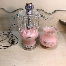 Vintage Frosted Pink Glass Boudoir Lamp