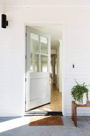 Pale Gray Front Door With Glass Panels