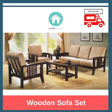 wooden sofa set 3 1 seater lazada