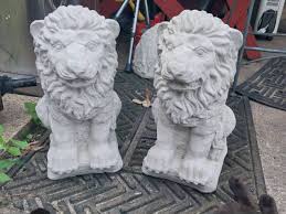Pair Of Concrete Lion Statues Outdoor