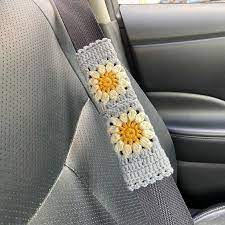 Crochet Daisy Steering Wheel Cover Set
