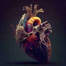 human heart on a dark background 3d