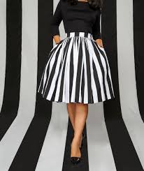 Unique Vintage Black Ivory Striped Gathered Cotton Swing Skirt Sittee Chic Boutique