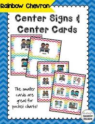 Center Signs Pocket Chart Size Half Page Rainbow Chevron Theme Classroom