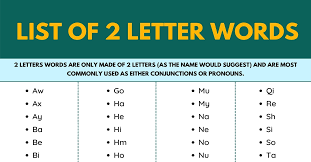 104 cool 2 letter words in english two