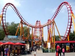 A standard boomerang roller coaster, guests seated in the train are pulled backwards up a lift hill, then released to accelerate down the hill, through the station, into a cobra roll, and through a vertical loop. Canada S Wonderland The Bat Roller Coaster Ride Youtube