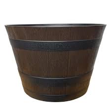 Whiskey Barrel Planter Rustic Oak Resin