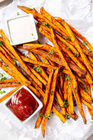 Using the display panel, touch bake then adjust the temp to 380 degrees, set the time to * 8 minutes, touch start. Air Fryer Sweet Potato Fries Easy Healthy Kristine S Kitchen
