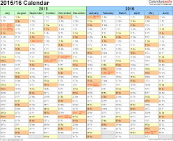 Split Year Calendars 2015 2016 July To June Word Templates