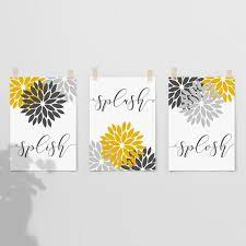 Set Of 3 Yellow Grey Bathroom Prints