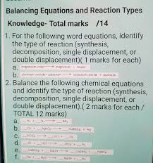 Solved Balancing Equations And Reaction