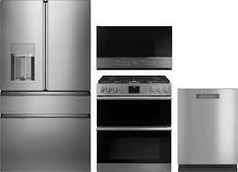 You can get matching finishes and designer lo… Cafe Cafreradwmw1260 4 Piece Kitchen Appliances Package With French Door Refrigerator Gas Range Over The Range Microwave And Dishwasher In Platinum Glass