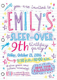 Printable Sleepover Invitation Notebook Paper Doodles Invitation Girls Slumber Party 9th Birthday Preteen Birthday Girl Birthday
