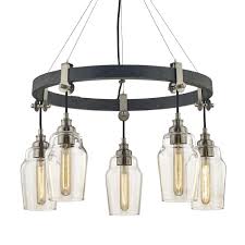 Fifth And Main Lighting Dublin 5 Light Old Silver And Brushed Nickel Pendant With Vintage Bulbs Hd 1650 The Home Depot