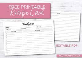 family recipe card editable pdf