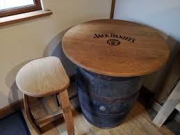 Round Oak Whiskey Barrel Table With