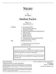 Night study guide contains a biography of elie wiesel, literature essays, quiz questions, major themes, characters, and a full summary and analysis. Night Novel Units Student Packet Grades 9 12 Elie Wiesel 9781561378050 Christianbook Com