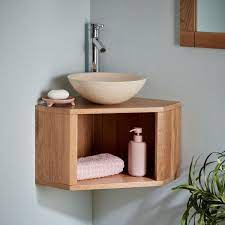 Bathroom Corner Oak Shelf With Round