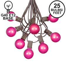 Pink G40 Globe Round Outdoor String Light Set On Brown Wire