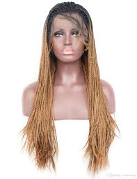 Light Brown Ombre Synthetic Wig Box Braided Cosplay Lace Front Wig Pre Plucked Hand Tied Heat Resistant Fiber Hair Wig Two Tone Black Root Full Lace