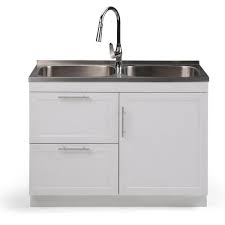 An elegant sink to accentuate any stylish laundry room. Simpli Home Seiger 46 In W X 20 In D X 35 In H Laundry Cabinet With Pull Out Faucet And Dual Stainless Steel Laundry Utility Sink Axcldysei 40 The Home Depot