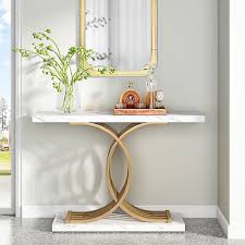 White Faux Marble Narrow Console Table