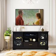 Wood Tv Stand With 2 Glass Door