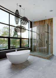 freestanding tub and concrete floors