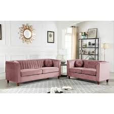 Us Pride Furniture Lowery 79 5 In Rose Velvet 3 Seats Tuxedo Sofa With Square Arm Pink