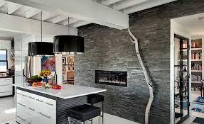 Natural Stacked Stone Veneer Fireplace