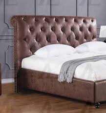 brown leather bed tufted headboard bedroom
