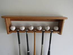 baseball bat rack oak wood wall shelf