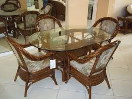 Oval Glass Top Dining Table With Rattan