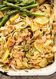 a fabulous easy dinner oven roasted lemon er salmon tossed through pasta and finished with