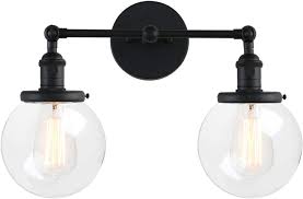 Pathson Vintage 2 Light Wall Sconce With Globe Glass Black Vanity Light Fixtures Industrial Wall Lamp Lighting For Bathroom Living Room Amazon Com