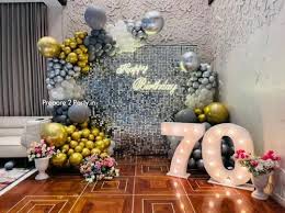 silver themed birthday decorations at
