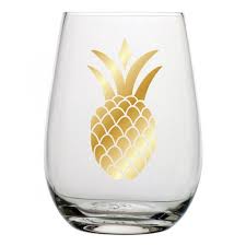 Gold Pineapple Stemless Wine Glass