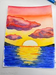 sunset over water painting easy