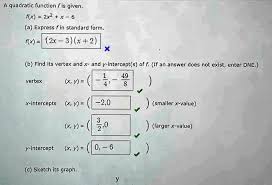 Solved Quadratic Function F Is Given