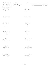 Two Step Equations With Integers Kuta