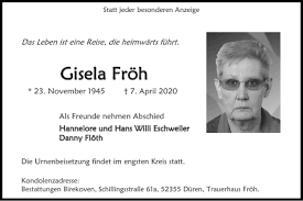 We did not find results for: Traueranzeigen Von Gisela Froh Aachen Gedenkt