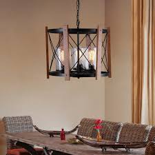 Drum Chandelier Cylindrical Glass Shade 3 Light Chandelier Metal Wood Frame Chandeliers Ceiling Lights Lighting