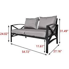 Metal Outdoor Loveseat With Cushions All Weather Outdoor Metal 2 Seats Sofa Couch In Black