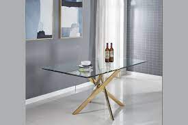 Glass Top Stainless Dining Table Gold